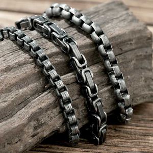 Cadeia de ligação MKendn Retro Link Chain Bracelets para homens sobreponha a cadeia de meio -fio interligada aço inoxidável punk jóias masculinas cúbicas G230208