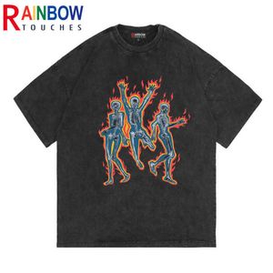 Camisetas masculinas RainbowTouches 2022 Camiseta de meia-manga de verão UNISSISEX High Street Vintage Sizendo as camisetas soltas de rua casual de rua Hip Hop T230209