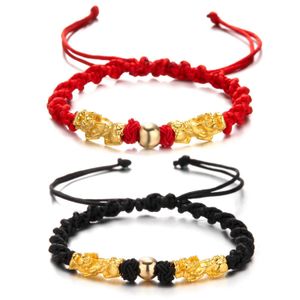 Charm Bracelets Wholesale Black And Red Rope Two Hand Chain Lucky Bracelet String Weaving Adjustable Drop Delive Dhjgy