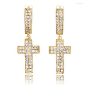 Dangle Earrings Karopel Fashion Gold Silver Color 2 Row Zircon Cross For Men Women Copper Material Hip Hop Rock Jewelry