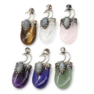 Pendant Necklaces Vintage Necklace Natural Druzy Stone Pendants Purple Crystal Pink Quartz Lapis Antique Silver-color Crown Moon Charm Jewel