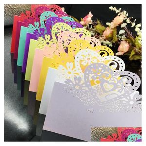 Decorazioni di nozze Segnaposti tagliati al laser Tavolo da festa con cuori Fiori Scultura in carta Etichette con nome Matrimoni Drop Delivery Eventi Sup Dhoam