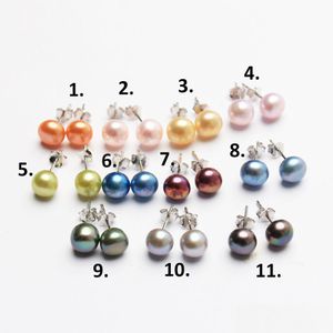 Stud Handmade Pearls Sterling Sier S925 78Mm Button Pearl Earring 11 Colors For Choose Colorf Orecchini Drop Delivery 202 Dh8Ci