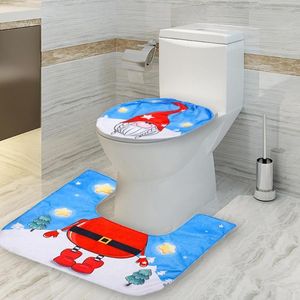 Toilet Seat Covers 2Pcs/Set Cartoon Non-Woven Fabric Bathroom Cover Pad Floor Mat Carpet Christmas Decoration Accessories