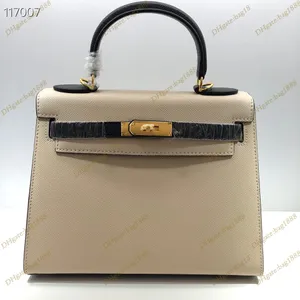 New color-blocking bag Luxury designer classic women's handbag Fashion palm grain cowhide cross buckle bag 25CM 28CM single shoulder messenger bag