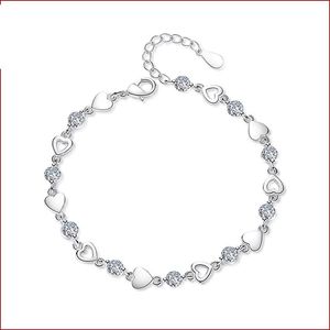 Braccialetti di collegamento catena moda argento 925 zircone lucido braccialetto cuore adorabile per ragazze donne semplice dolce regalo festa di nozze gioielli braccialetto