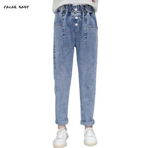 Jeans för flickor knapp tjej barn casual stil barn vårhöst barnkläder 6 8 10 12 14