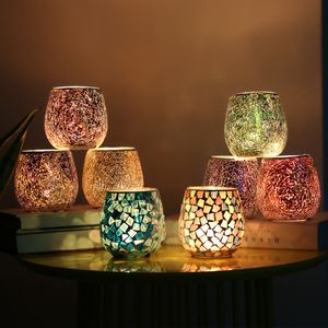 Crystal Glass Mosaic Candle Holder Wedding Restaurant Creative Candlestick Home Decoration Candelabrum Handicraft Ornaments blandade f￤rger