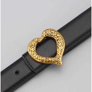 Belts New Unique Love Genuine Leather Belt Women Fashion Heart Gold Buckle Retro Cowskin Belts Female Jeans Dress Waistband 2022 G230207