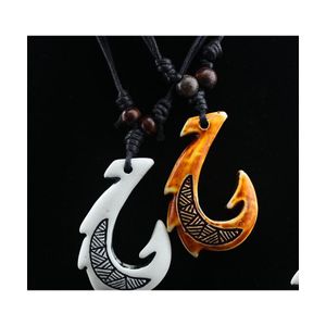 Pendant Necklaces Mixed Hawaiian Jewelry Imitation Bone Carved Nz Maori Fish Hook Necklace For Women Men Chokers Amet Gift Drop Deli Dhlh8