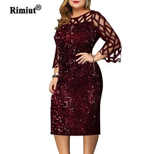 Платья плюс размеры плюс размер S-5xl Fashion Women Sequints Осенние платья с кружевными рукава