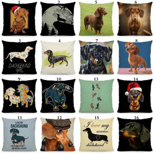 Kudde /dekorativ Dachshund Print Cover Dog Hem Dekorativa kuddar Fall 45x45cm DWG015 /Dekorativ