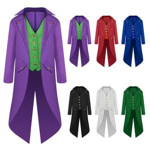Mens Suits Blazers Retro Tailcoat Suit Bowtie Jacket Gothic Steampunk Long Victorian Frock Coat Single Breasted Swallow Uniform Aldult Kid 230209