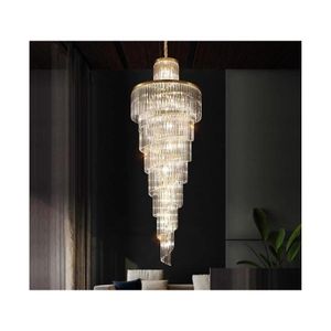 Chandeliers Modern Top Luxury Crystal Chandelier Lighting For Staircase Long Gold Light Fixtures Large Hallway Indoor Stair Led Cris Dh51C