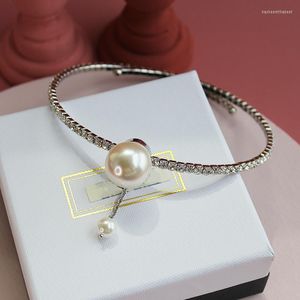 Pendant Necklaces Pearl Elastic Full Drill Collarbone Chain Collar Sweet Retro Exaggerated Necklace