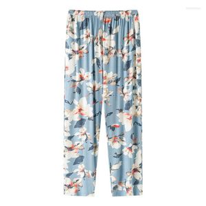 Kadın pijama çiçek baskı uyku dip kadınlar modal uzun pantolon ev pijamaları yumuşak sonbahar pantolon elastik bel büyük bahçeler m-4xl casual