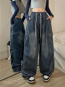 Jeans femininos Y2K Mulheres Vintage Streetwear coreano Baggy azul preto Cantura alta reta Pants de perna larga calça jeans Grunge Alt Roupos 230209