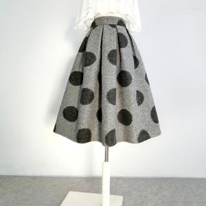 Röcke Winter Vintage Elegante Warme Polka Dot Wolle Ballkleid Frauen Hohe Taille Büro Dame OL Arbeitskleidung