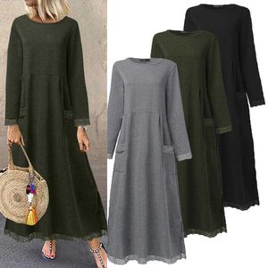 Casual Dresses Fashion Women's Autumn Sundress Zanzea 2022 Lace Patchwork Sweatshirts Dress Female Hoodies Maxi Vestidos Pullover Y2302