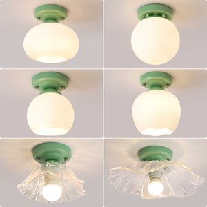 Balcony Surface Mount LED Lights Glass Sconces Green Nordic Hallway Ceiling Lamp for Entrance Aisle E27 Bulb 0209