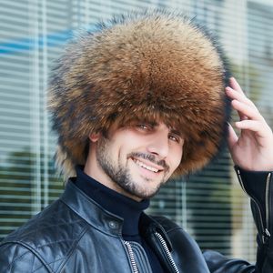 Unisex Full Covered Real Fox 모자 러시아 Trapper Ushanka 모자 탑 따뜻한 야외 스키 모자