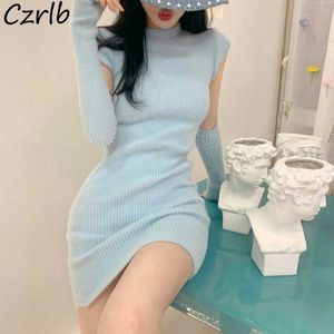 Casual Kleider Ärmelloses Kleid Frauen Stricken Oansatz Sexy Dünne Koreanische Stil Mädchen Elastische Süße Streetwear Schöne Reine Mode Chic Dame neue Y2302