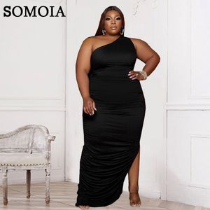 Plus storlek klänningar somoia xl-5xl plus size kvinnliga kläder elegant sidoskuld slits fast färg sexig mode tight klänning grossist dropp 230209