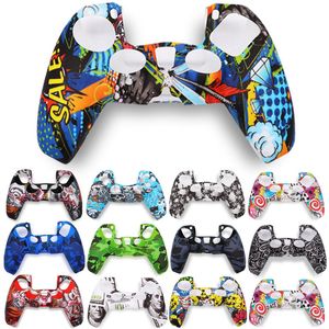 2023 Soft Protective Cover Silicone Case Skin Protector Cases Camouflage Watercolor Printing Cover For PS5 Controller Playstation 5 Gamepad Joystick