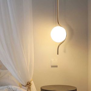 Luzes de bola de luzes de teto Lâmpadas para a cabeceira do quarto LED E27 arenques brancos de vidro branco Art Deco Creative Long Cable Hanging Lamp 0209