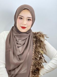 Ubranie etniczne muzułmański stały kolor piórkowy turban szyfonowy miękki damski szal szata sukienka natychmiastowa arabska
