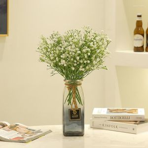 Flores decorativas 5 Cabeças Artificial Baby's Breath Flower Gypophila Fake Silicone Plant for Wedding Home Party Decoration Indoor