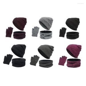 Beanies Beanie/Kafatası Kapakları 3pcs/Set Kış Şapkası Eşarp ve Eldiven Set Dokunmatik Ekran Eldivenler Şapkalar Dış Hava Sporları İçin Ears Kadınlar Erkekler Kulak