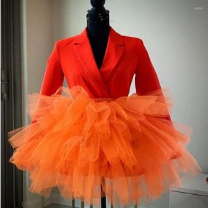 Kjolar Orange Mini Tyll 2023 Tiered Volanger Kort Tutu Kjol Dam Elastisk Custom Made Spring