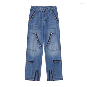 Herr jeans punk stil hip hop blixtlås byxor stasa Harakuju streetwear denim byxor för manlig lapptäcke