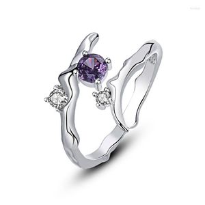 Rings de cluster Luxury Purple Gemstone for Women 925 Sterling Silver Zircon Ring Irregular Moda Simple Wedding Party Gift Jewelry Fine