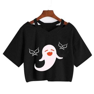 T-Shirt da donna Crop Top Kawaii Genshin Impact T Shirt Donna Graphic Tees Top Harajuku Cartoon Hu Tao T-shirt Divertente Keqing Maglietta femminile Y2302