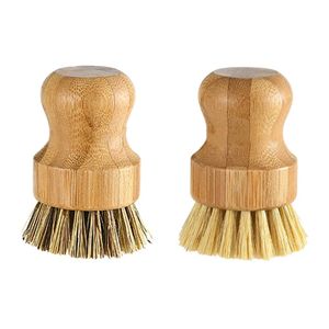 Palm Pot Brush Bamboo Round Mini Scrub Brush Natural Scrub Brush Wet Cleaning Scrubber for Wash Dishes Pots Pans and Vegetables Tools