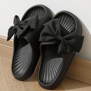 Slippers 2023 Summer Thick Bow Tie Women Indoor Home Sandals Couples Bathroom Slides Non-slip Soft House Femme
