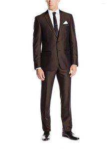 Men's Suits 2023 Simple Men Dark Brown Wedding Grooms Tuxedos Mens Fit Groomsmen (Jacket Pant)