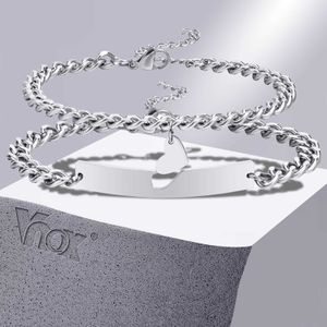 Link Chain Vnox Couple Bracelets for Women Men Never Fade Stainless Steel Cuban Chain with Heart Charm Bracelet Love Gift G230208