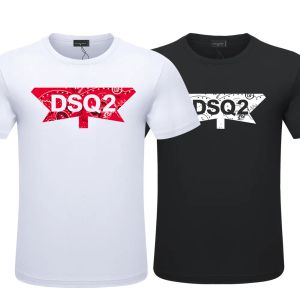 DSQ2 Tシャツコットンツイルファッションファッションブランドメンズシンプルな印刷緩いメンズ半袖Tシャツと綿の裏地付き白い黒