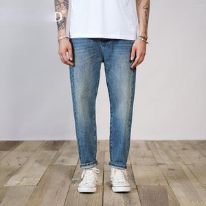 Mäns jeans 2023 Hösten bekväm avsmalnande bomulls fotledslängd vintage tvättade denimbyxor plus storlek kläder