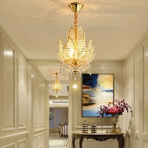 Ceiling Lights Aisle European crystal ceiling pendant luxury entrance hall lamp LED corridor staircase balcony lighting fixture gold creat 0209