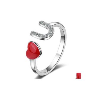 Pierścienie zespołowe Oryginalna osobowość moda czerwona miłość słodka i świeżo otwarty palec wskazujący pierścionek żeńska biżuteria damski regulowany upuszczenie dhnyb