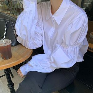 Kadın Polos Gömlekleri Kadın Puf Kılıf Katları Tasarım Kore tarzı Sold Basit Leisure Harajuku Gevşek Moda Dönüşü Down-Down yaka Vintage