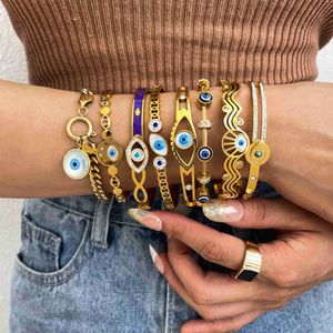 Ссылка цепочка Flashbuy Turkish Erul Eye Eye Bearting Bracelet для женщин модный модный женский этнический стиль инкрустации украшения раковины G230208