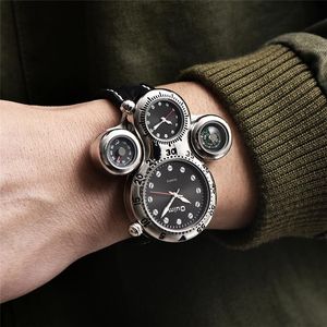 Wristwatches Unique Design Two Time Zone Male Watch Decorative Compass Mens Sport Watches Casual Quartz Men Wristwatch For Man