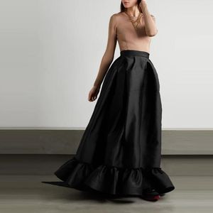 Skirts Black Long Satin Maxi Skirt For Women Back Big Bow Sash Gowns High Waist Causal Autuam Winter Wear