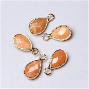 Charms 5st Natural Orange Sunstone Jaspers Stone Charm Pendants Gold Water Drop f￶r smycken som g￶r trendiga kvinnor Diy Earringch Dhbzj