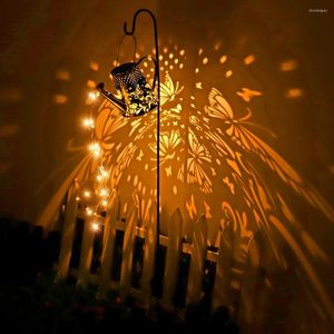 Waterproof LED Watering Can Battery Operated Lights Metal Solar Powered Lamp Outdoor String Courtyard Decoration